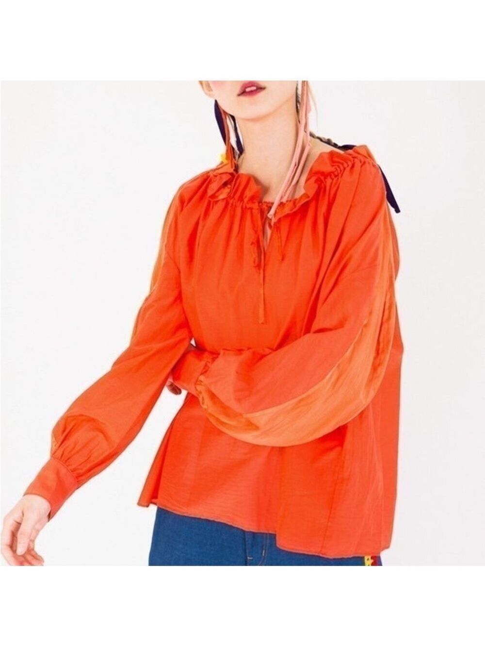 B. Young Francina Blouse Long Sleeve Orange, size 36